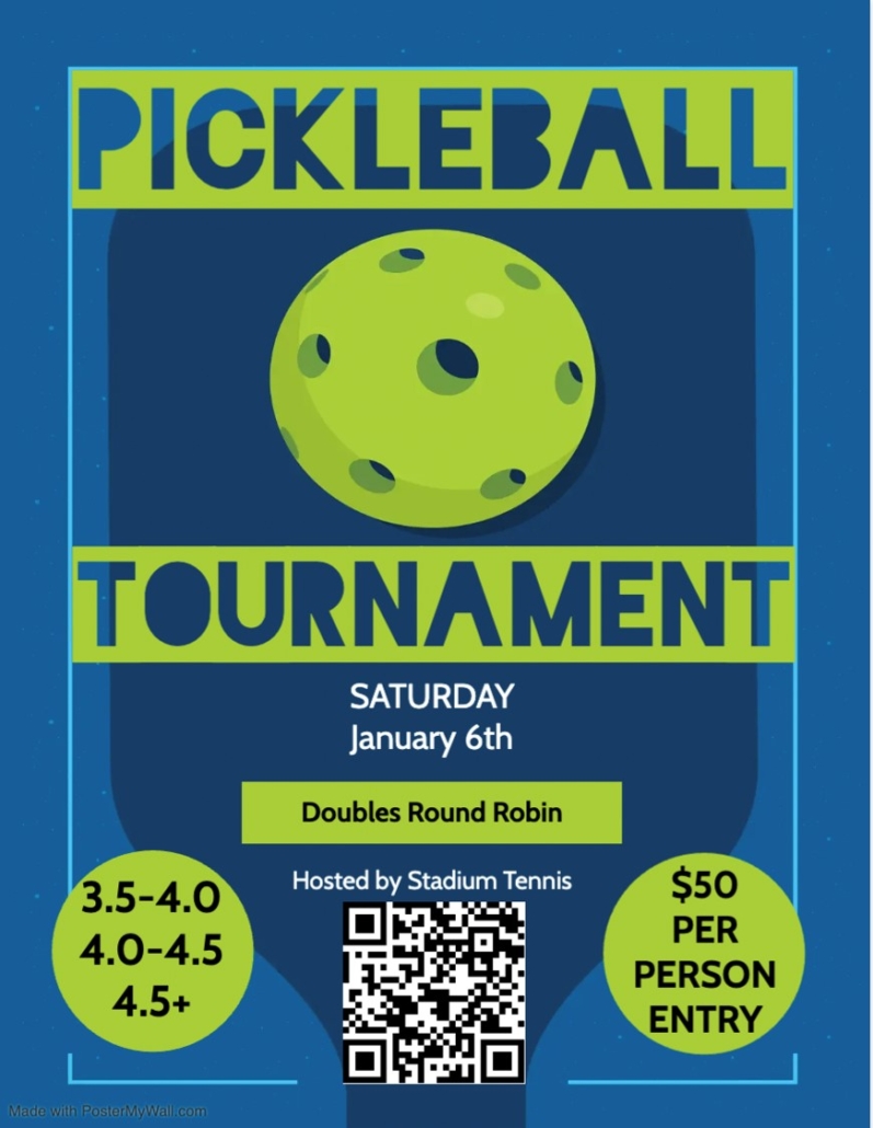 January 2024 Pickleball Tournament and Leagues at Stadium Tennis Center